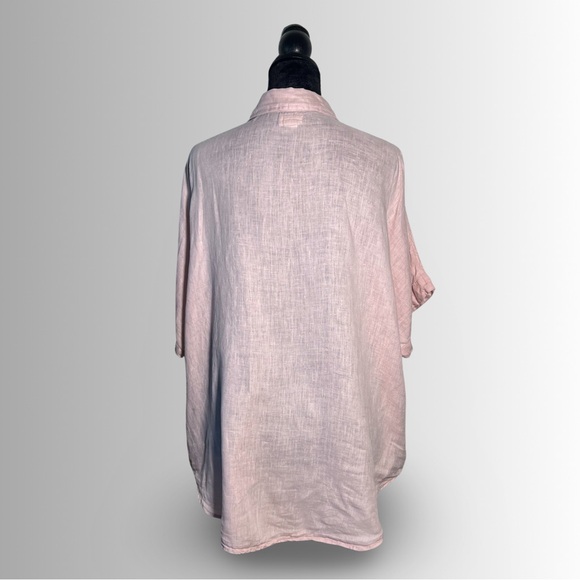 Vikolino 100% European Washed Linen Mauve Button Down Short Sleeve Top, Size XL - Picture 6 of 11
